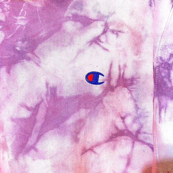 Dyed Champion Reverse Weave Purple Pink Spellout Sweatshirt - Picture 6 of 13